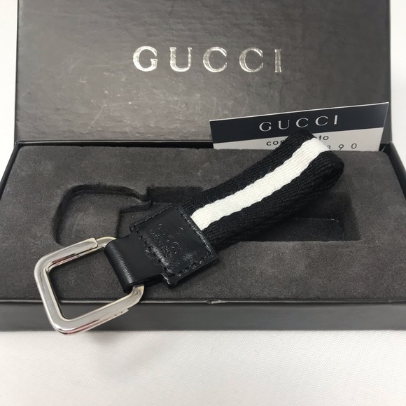 Gucci Accessories - NIB Gucci Leather Black and White Webbed Key Chain